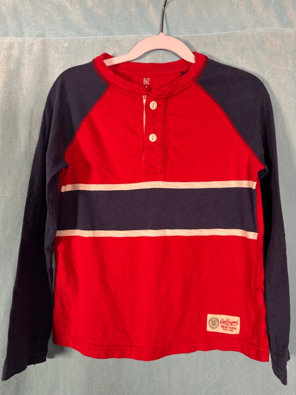 Kids Red and Navy Long-Sleeve Henley Top
